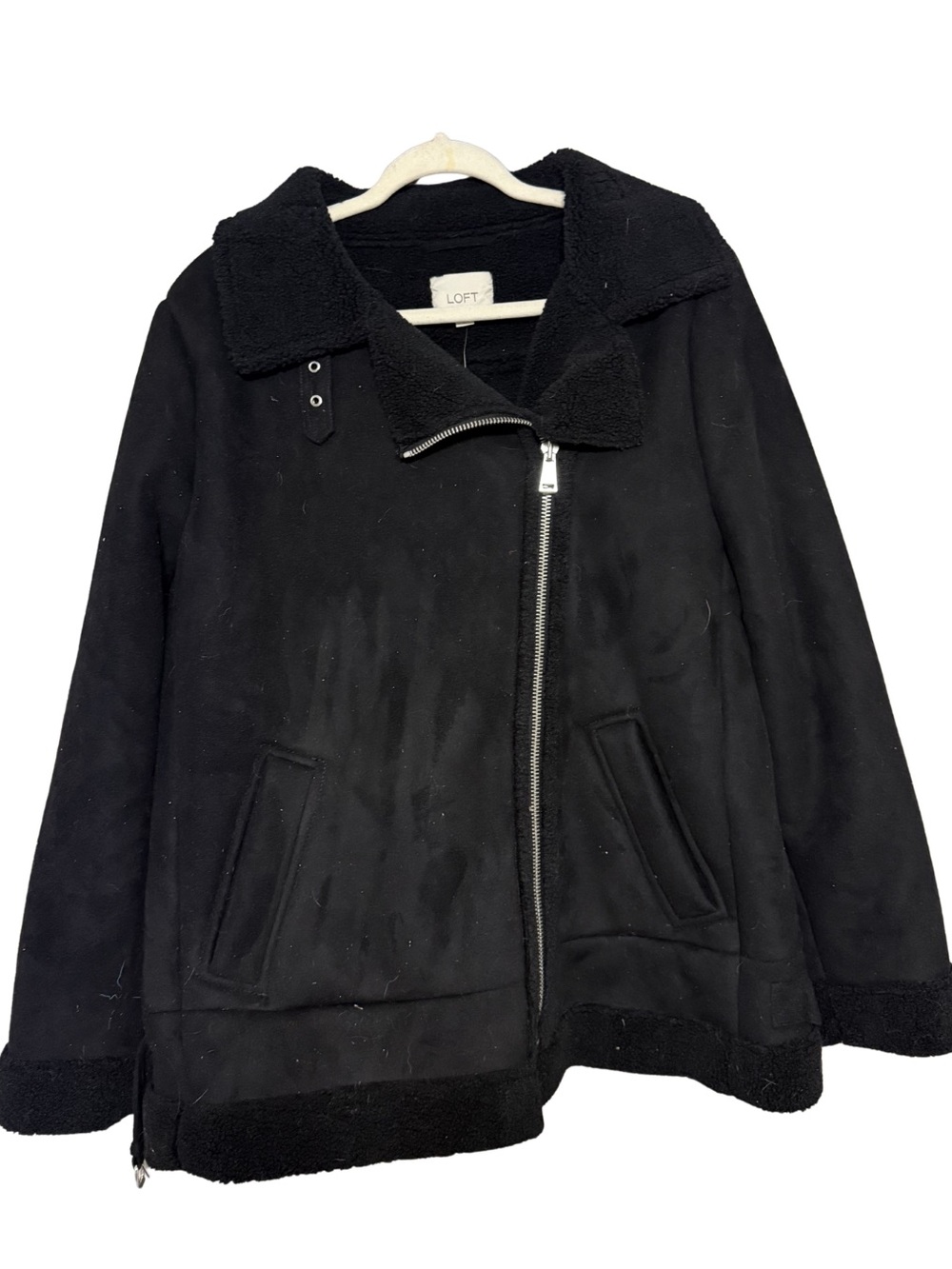 LOFT Black Faux-Shearling Asymmetrical Zip Jacket